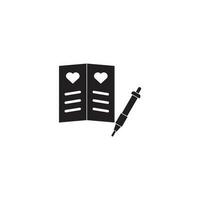 penna och anteckningsbok med hjärtan ikon. valentines dag begrepp. vektor illustration