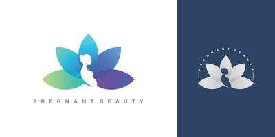 skönhet gravid logotyp design begrepp med modern lotus stil vektor