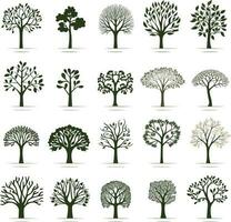 silhuett av uppsättning annorlunda träd vektor illustration design 01
