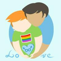 Fröhlich Jungs im Liebe halten männlich Zeichen im Herz auf Blau Hintergrund - - einfach Vektor Illustration. lgbt Stolz Fröhlich und Lesben Konzept