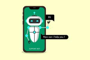 robot med telefon, chatbot ikon begrepp, chatt bot eller chatterbot, robot virtuell vektor