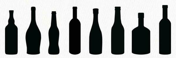 Silhouette einstellen von Alkohol Flasche einschließlich Wein, Bier, Sekt, Wodka, Getränk, Cocktail, Whiskey, Brandy, Rum vektor