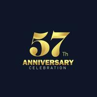 golden 57 Jahrestag Logo Design, luxuriös und schön Schwanz golden Farbe zum Feier Fall, Hochzeit, Gruß Karte, und Einladung vektor