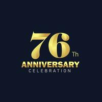 golden 76 .. Jahrestag Logo Design, luxuriös und schön Schwanz golden Farbe zum Feier Fall, Hochzeit, Gruß Karte, und Einladung vektor