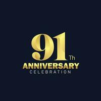golden 91 Jahrestag Logo Design, luxuriös und schön Schwanz golden Farbe zum Feier Fall, Hochzeit, Gruß Karte, und Einladung vektor