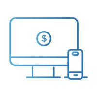 Münzgelddollar bei der Desktop-Zahlung im abbauenden Stil mit Online-Gradienten vektor