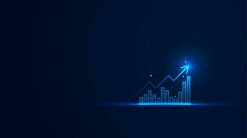 företag tillväxt tapet med de lysande bar Diagram statisk och upp pil. stock marknadsföra tillväxt i trogen teknologi stil. grafisk av framgångsrik finansiell utveckling på de mörk bakgrund vektor