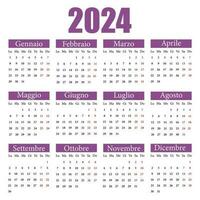 Kalender im Italienisch zum 2024. das Woche beginnt von Montag. Vektor Illustration
