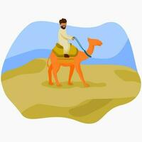 redigerbar muslim man hijrah med kamel på öken- vektor illustration för Muharram hijri ny år begrepp och Övrig islamic ögonblick relaterad design