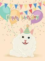 söt födelsedag inbjudnings- kort med en Lycklig katt vektor