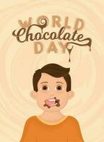 süß Junge Essen Schokolade glücklich Welt Schokolade Tag Vorlage Vektor
