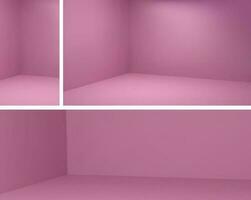 vektor rosa hörn rum i abstrakt studio 3d eps design. tömma interiör Plats scen uppsättning med ljus inuti. berättelser vinkel plats framställa och hall område modern attrapp illustration. Foto skjuta i hus.
