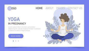 yoga i graviditet. webb landning sida eller hemsida mall för yoga studio eller uppkopplad klass. wellness och friska livsstil i gravid vektor