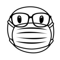 Emoji mit medizinischer Maske und Brillenlinienstil vektor