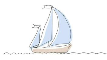 kontinuierlich einer Linie Zeichnung von Angeln Boot vektor