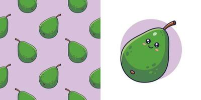 Hand gezeichnet Avocado im Gekritzel Stil zum Entwerfen Baby Kleidung. Postkarte mit Avocado und nahtlos Muster. Karikatur Bohemien Kindergarten drucken. Kinder Design Textur zum Pyjama. Vektor Illustration.