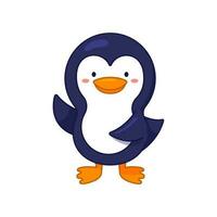 söt pingvin karaktär är vinka hans Tass. tecknad serie stil. vektor illustration isolerat på vit. platt design, klotter stil