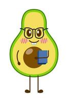 Avocado Karikatur Charakter Maskottchen Design von Illustration. süß Avocado Karikatur Aufkleber. Avocado Emoticon. vektor