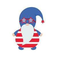 patriotisk nisser illustration. rolig nisser i Amerika oberoende dag kostym karneval. 4:e av juli gnome ClipArt är lämplig för fira av 4:e av juli vektor element design.