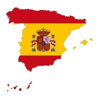 Spanien Karta silhuett med flagga isolerat på vit bakgrund vektor