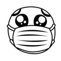 emoji som bär medicinsk mask linje stil vektor