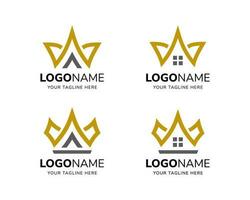 Vektor echt Nachlass Logo Satz. Krone und Haus Dach und Fenster mit Gold Linie Stil Symbol Logo Design Vorlage