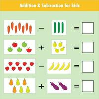 drucken Zusatz und Subtraktion Spiel zum Kinder vektor