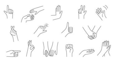 Linie Hand Gesten Satz. Vektor Symbole im ein süß Hand gezeichnet Stil. perfekt zum Logo oder Emoji