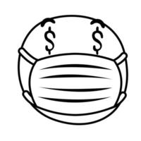 Emoji mit medizinischer Maske mit Dollarsymbol im Augenlinienstil vektor