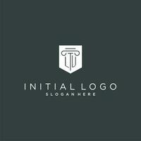 lu Monogramm mit Säule und Schild Logo Design, Luxus und elegant Logo zum legal Feste vektor