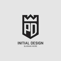 första pd logotyp skydda form, kreativ esport logotyp design vektor