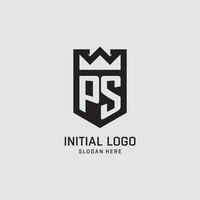 första ps logotyp skydda form, kreativ esport logotyp design vektor