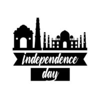 Indien självständighetsdagen firande med Taj Mahal moské siluett stil vektor