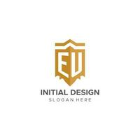 Monogramm EU Logo mit Schild geometrisch Form, elegant Luxus Initiale Logo Design vektor