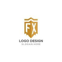 Monogramm fx Logo mit Schild geometrisch Form, elegant Luxus Initiale Logo Design vektor