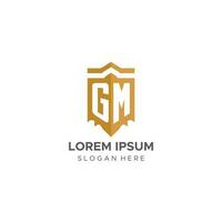 Monogramm gm Logo mit Schild geometrisch Form, elegant Luxus Initiale Logo Design vektor