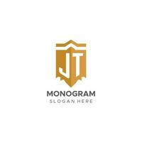 Monogramm jt Logo mit Schild geometrisch Form, elegant Luxus Initiale Logo Design vektor