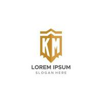 Monogramm km Logo mit Schild geometrisch Form, elegant Luxus Initiale Logo Design vektor