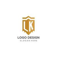 Monogramm lk Logo mit Schild geometrisch Form, elegant Luxus Initiale Logo Design vektor