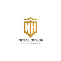 Monogramm nh Logo mit Schild geometrisch Form, elegant Luxus Initiale Logo Design vektor