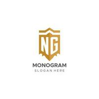 monogram ng logotyp med skydda geometrisk form, elegant lyx första logotyp design vektor