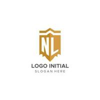 Monogramm nl Logo mit Schild geometrisch Form, elegant Luxus Initiale Logo Design vektor