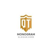 Monogramm qt Logo mit Schild geometrisch Form, elegant Luxus Initiale Logo Design vektor