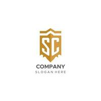 Monogramm sc Logo mit Schild geometrisch Form, elegant Luxus Initiale Logo Design vektor