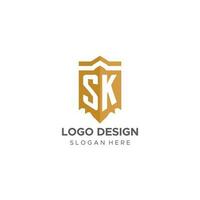 Monogramm sk Logo mit Schild geometrisch Form, elegant Luxus Initiale Logo Design vektor