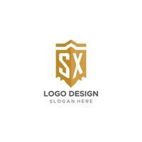 Monogramm sx Logo mit Schild geometrisch Form, elegant Luxus Initiale Logo Design vektor