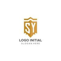 Monogramm sy Logo mit Schild geometrisch Form, elegant Luxus Initiale Logo Design vektor