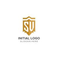 Monogramm sv Logo mit Schild geometrisch Form, elegant Luxus Initiale Logo Design vektor