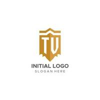 Monogramm Fernseher Logo mit Schild geometrisch Form, elegant Luxus Initiale Logo Design vektor