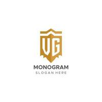 Monogramm vg Logo mit Schild geometrisch Form, elegant Luxus Initiale Logo Design vektor